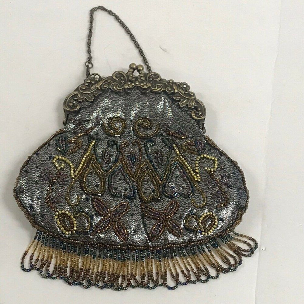 Antique Victorian Multi Colored Beaded Purse  v633